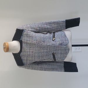 Tweed and faux leather blazer w size XS